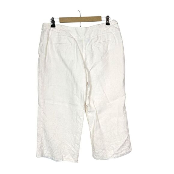 Talbots Pants Womens 14 Petite White Irish Linen Wide Leg Tie Cropped Culottes - Picture 2 of 14